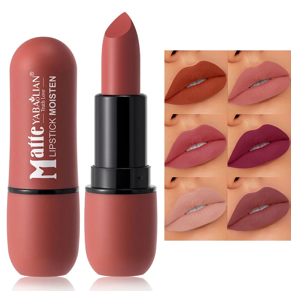 Lápiz labial mate de 6 colores: color de labios de terciopelo, maquillaje de labios de color suave, resistente al agua y de larga duración