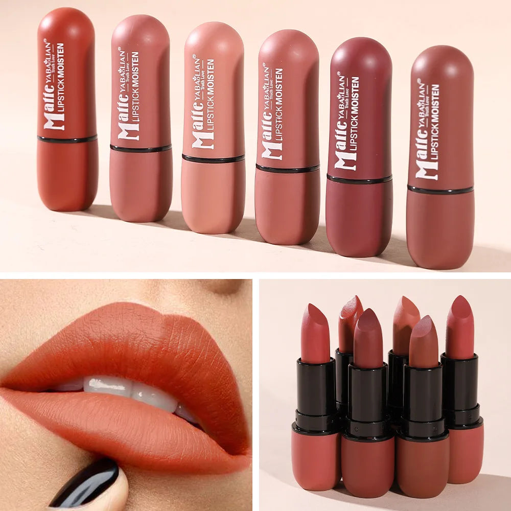 Lápiz labial mate de 6 colores: color de labios de terciopelo, maquillaje de labios de color suave, resistente al agua y de larga duración