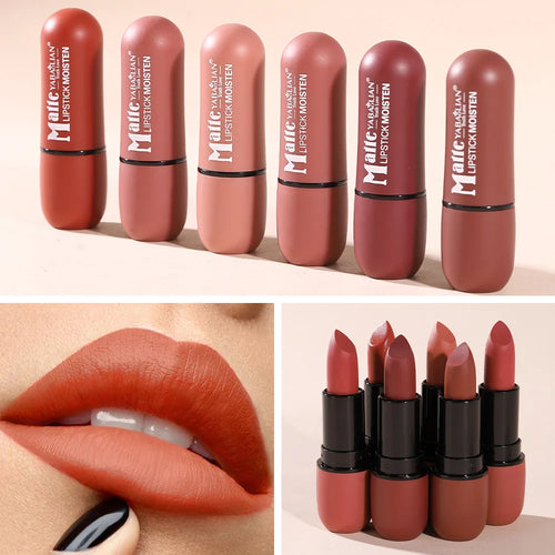 Lápiz labial mate de 6 colores: color de labios de terciopelo, maquillaje de labios de color suave, resistente al agua y de larga duración