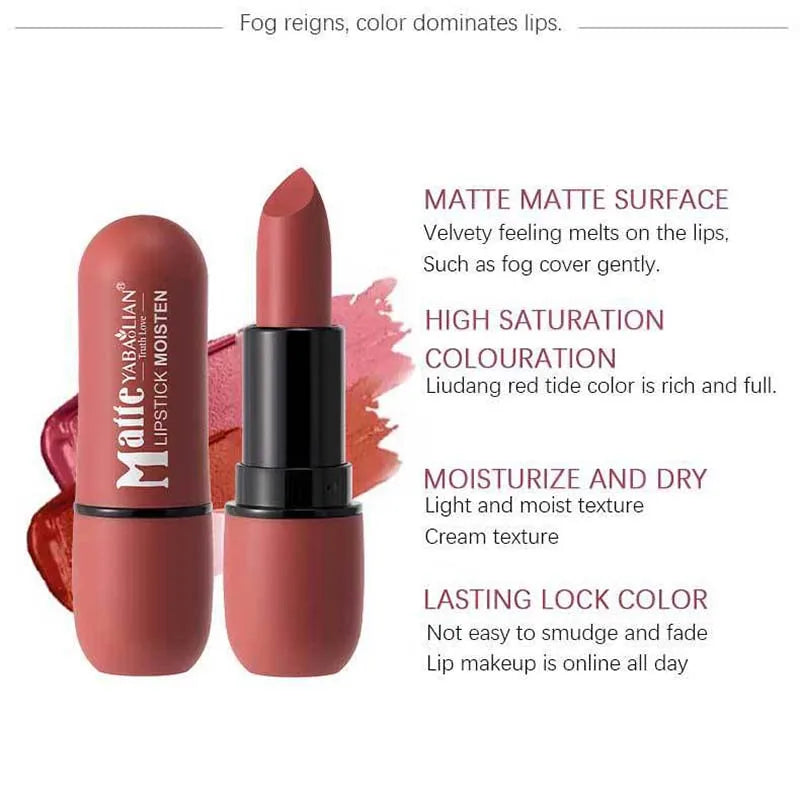 Lápiz labial mate de 6 colores: color de labios de terciopelo, maquillaje de labios de color suave, resistente al agua y de larga duración