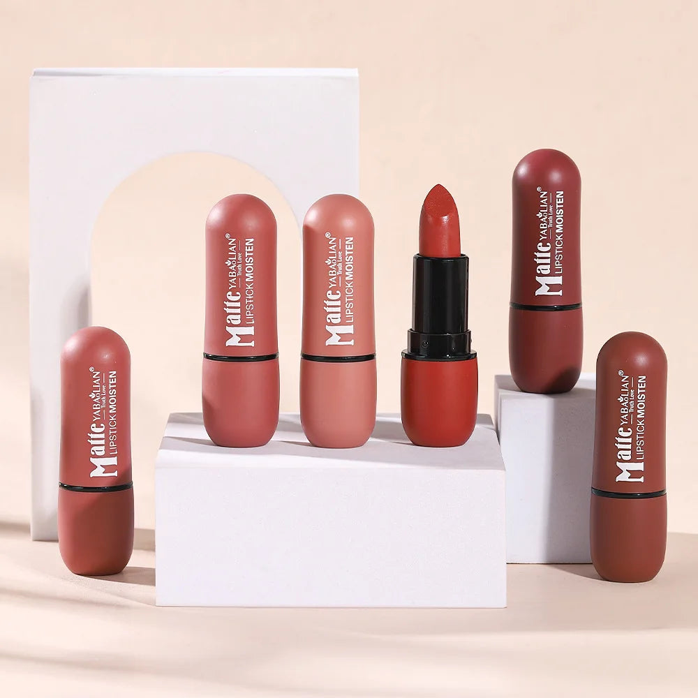 Lápiz labial mate de 6 colores: color de labios de terciopelo, maquillaje de labios de color suave, resistente al agua y de larga duración
